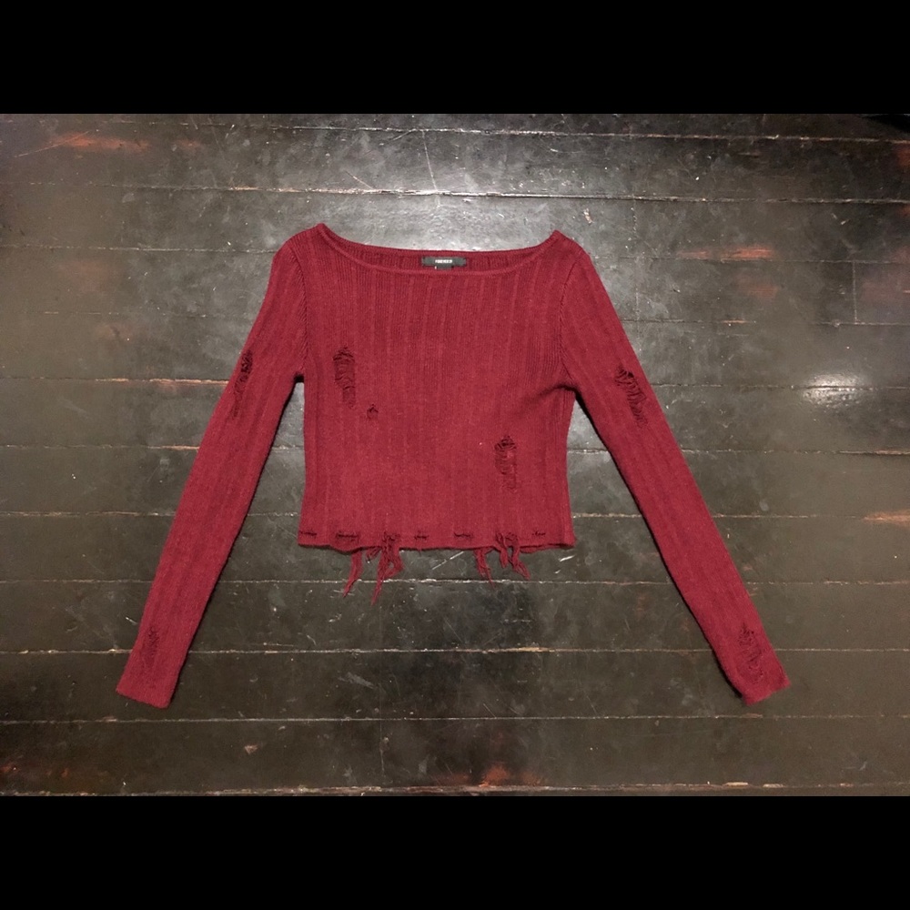 FOREVER 21 CROP BURGUNDY SWEATER SMALL